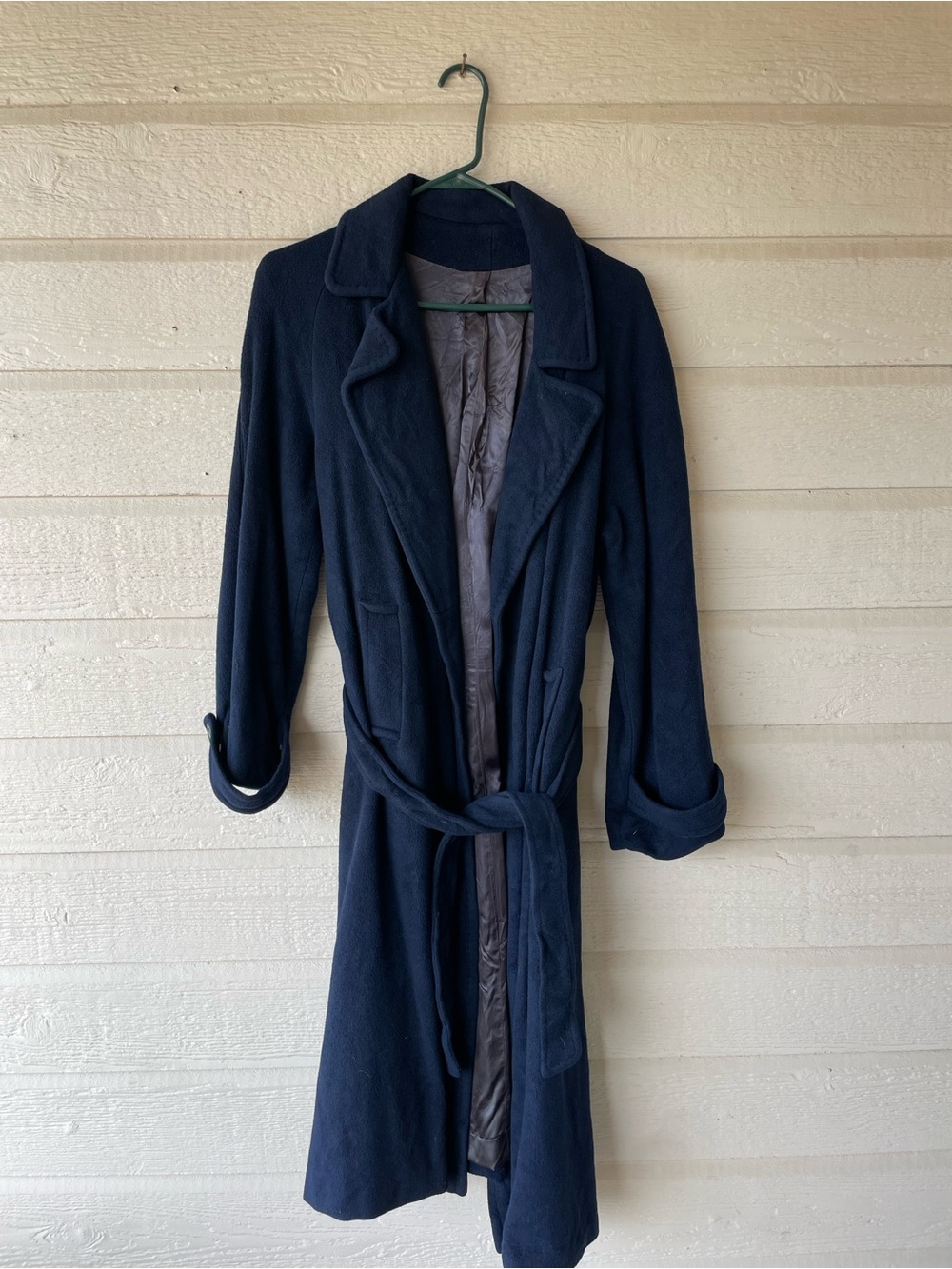 100% Luxurious Women’s Blue Long Cashmere Overcoat Lined Belted Pockets One Size